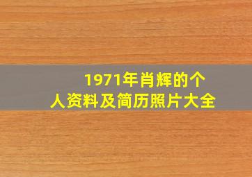 1971年肖辉的个人资料及简历照片大全