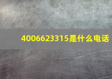 4006623315是什么电话