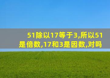 51除以17等于3,所以51是倍数,17和3是因数,对吗