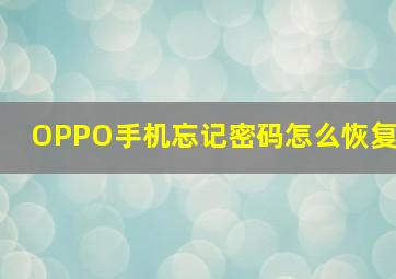 OPPO手机忘记密码怎么恢复