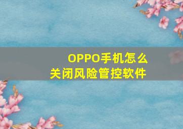 OPPO手机怎么关闭风险管控软件