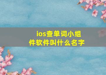 ios查单词小组件软件叫什么名字