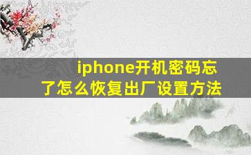 iphone开机密码忘了怎么恢复出厂设置方法