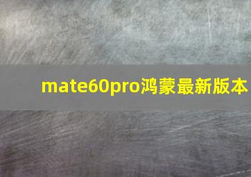 mate60pro鸿蒙最新版本