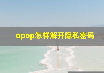 opop怎样解开隐私密码