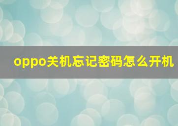 oppo关机忘记密码怎么开机