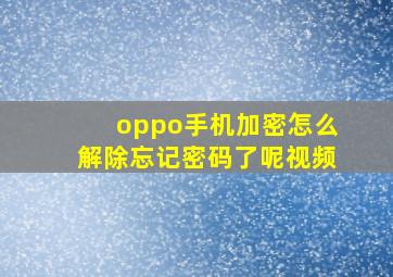 oppo手机加密怎么解除忘记密码了呢视频