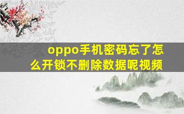 oppo手机密码忘了怎么开锁不删除数据呢视频