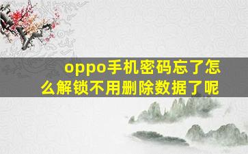 oppo手机密码忘了怎么解锁不用删除数据了呢