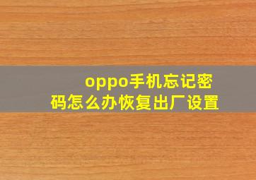 oppo手机忘记密码怎么办恢复出厂设置