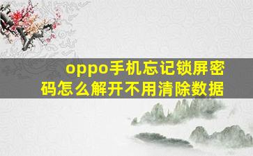 oppo手机忘记锁屏密码怎么解开不用清除数据