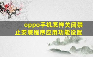 oppo手机怎样关闭禁止安装程序应用功能设置