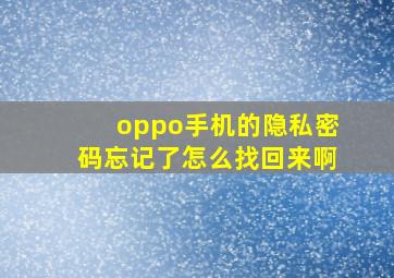 oppo手机的隐私密码忘记了怎么找回来啊