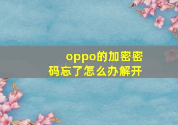 oppo的加密密码忘了怎么办解开