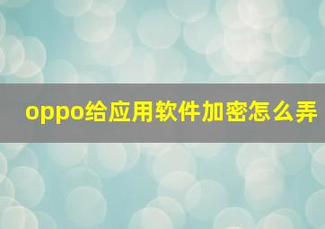 oppo给应用软件加密怎么弄