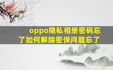 oppo隐私相册密码忘了如何解除密保问题忘了