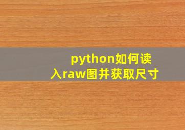 python如何读入raw图并获取尺寸