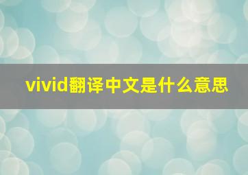 vivid翻译中文是什么意思