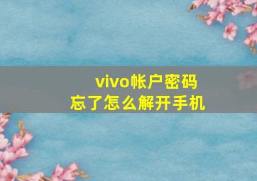 vivo帐户密码忘了怎么解开手机