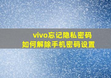 vivo忘记隐私密码如何解除手机密码设置