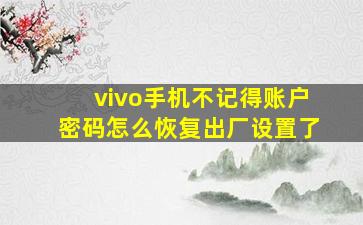 vivo手机不记得账户密码怎么恢复出厂设置了