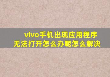 vivo手机出现应用程序无法打开怎么办呢怎么解决