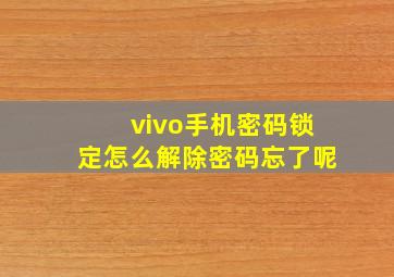 vivo手机密码锁定怎么解除密码忘了呢