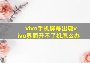 vivo手机屏幕出现vivo界面开不了机怎么办