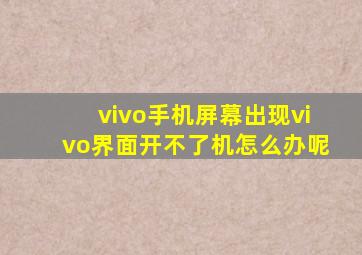 vivo手机屏幕出现vivo界面开不了机怎么办呢