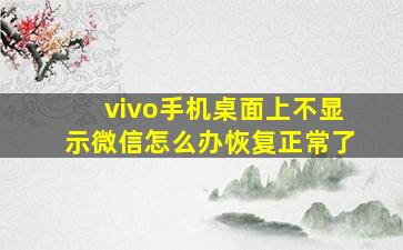 vivo手机桌面上不显示微信怎么办恢复正常了