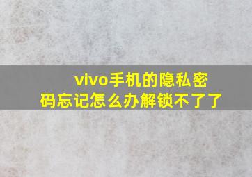 vivo手机的隐私密码忘记怎么办解锁不了了