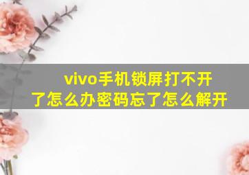 vivo手机锁屏打不开了怎么办密码忘了怎么解开