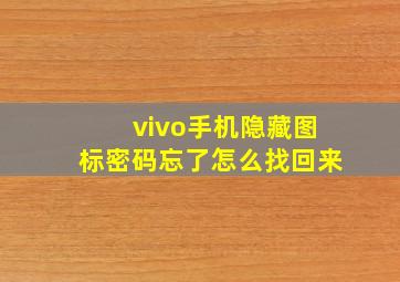 vivo手机隐藏图标密码忘了怎么找回来