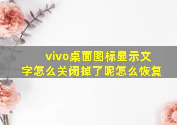 vivo桌面图标显示文字怎么关闭掉了呢怎么恢复