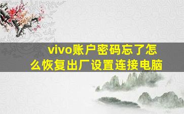 vivo账户密码忘了怎么恢复出厂设置连接电脑