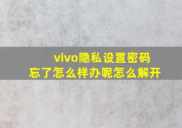 vivo隐私设置密码忘了怎么样办呢怎么解开