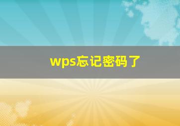 wps忘记密码了