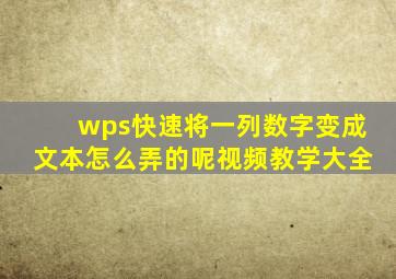 wps快速将一列数字变成文本怎么弄的呢视频教学大全