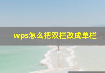 wps怎么把双栏改成单栏