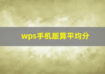 wps手机版算平均分