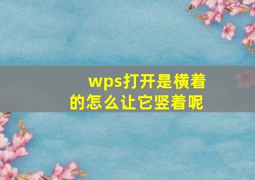 wps打开是横着的怎么让它竖着呢