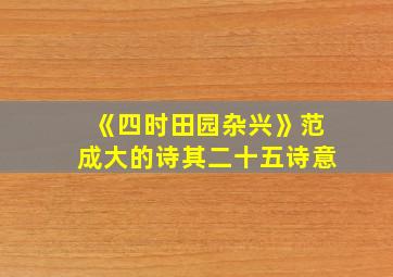 《四时田园杂兴》范成大的诗其二十五诗意