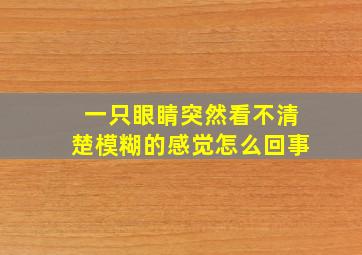 一只眼睛突然看不清楚模糊的感觉怎么回事