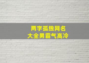 两字孤独网名大全男霸气高冷