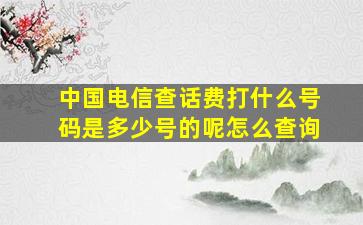 中国电信查话费打什么号码是多少号的呢怎么查询