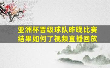 亚洲杯晋级球队昨晚比赛结果如何了视频直播回放