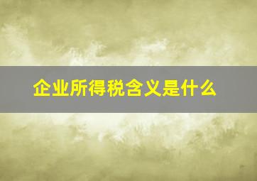 企业所得税含义是什么