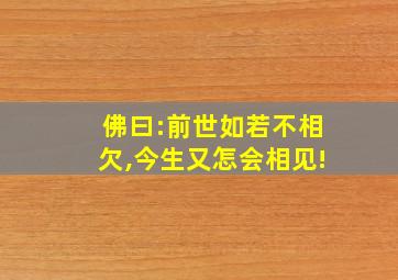 佛曰:前世如若不相欠,今生又怎会相见!