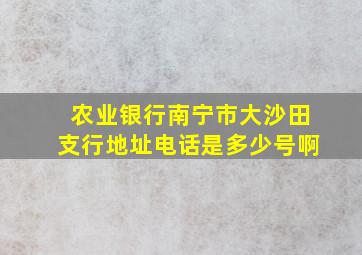 农业银行南宁市大沙田支行地址电话是多少号啊