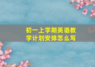 初一上学期英语教学计划安排怎么写